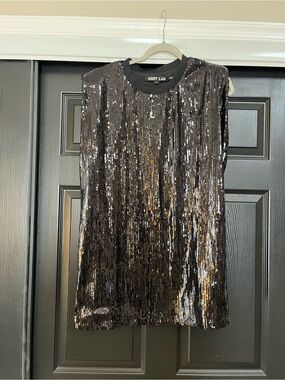 GREY LAB Black Sequin Sleeveless Mini Dress